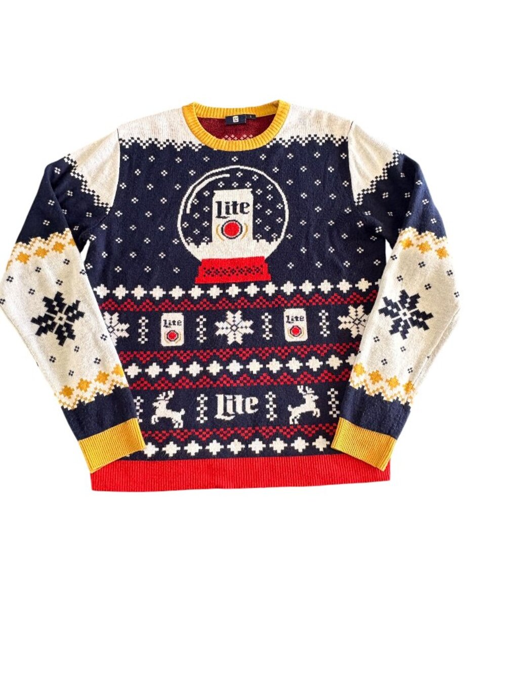 Miller Lite Beer Ugly Christmas Knit Sweater Blue White Mens Large